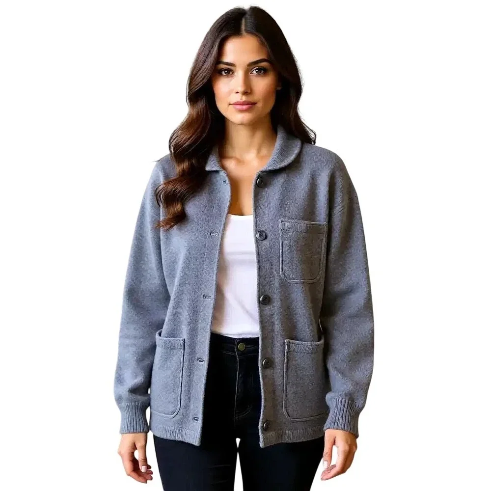 Wallace Barnes by J.Crew Shawl‎ Collar Cardigan Sweater Gray Merino Wool Size S